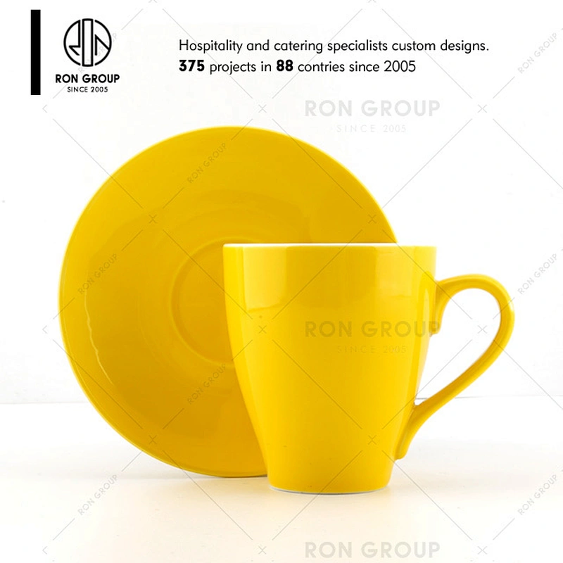 Coffee shop restaurant simple black color porcelain tea cups plates