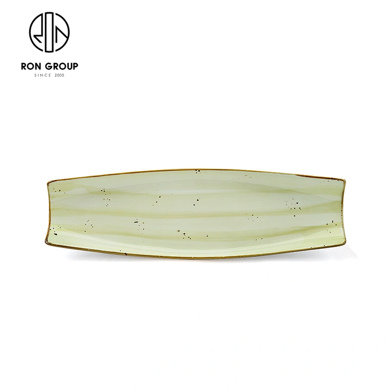 Wholesale Restaurant Boat Shape Sushi Plate Ceramic White Dinner Plate