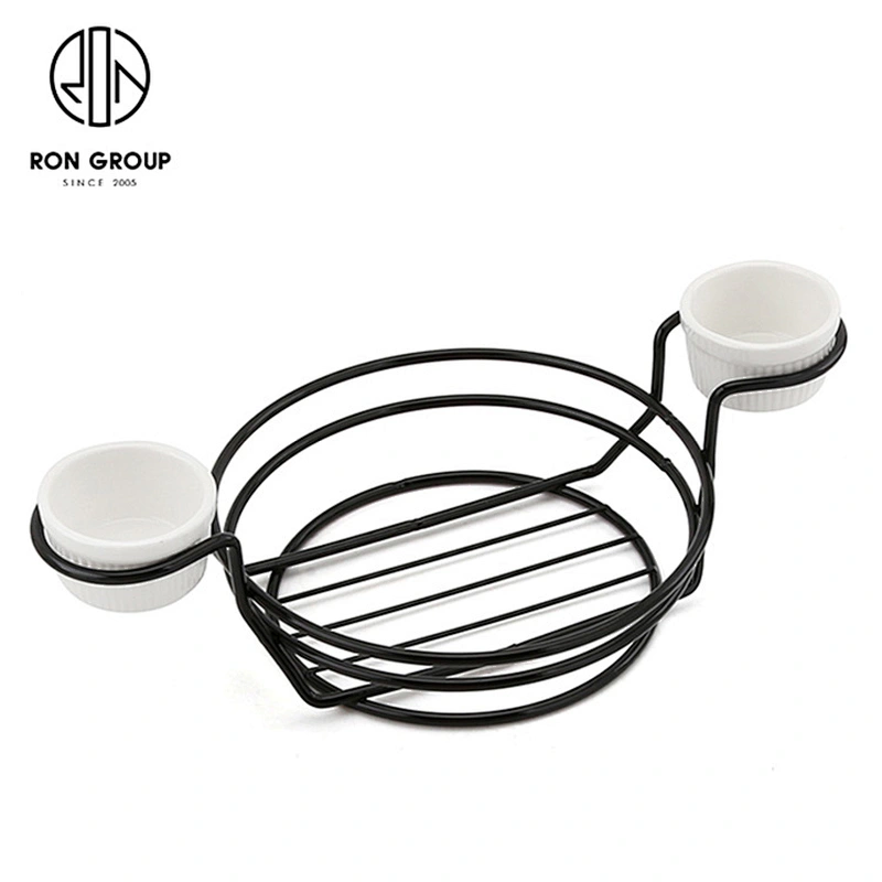 New Design Black Round Double Sauce Bowl Egg-Shape Bread Basket