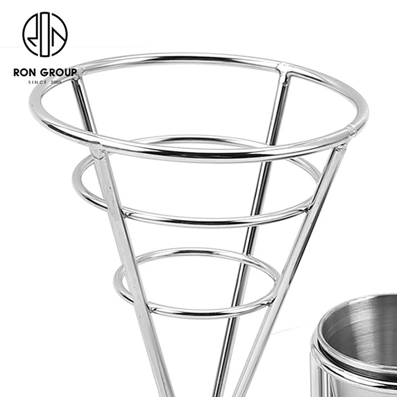 Stainless Steel Single Cup Conical Fram Finger Food Wire Stand With Dip Holder