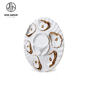 Wholesale 6 Wells Custom Ceramic White Oyster Plate For Restaurant Hotel