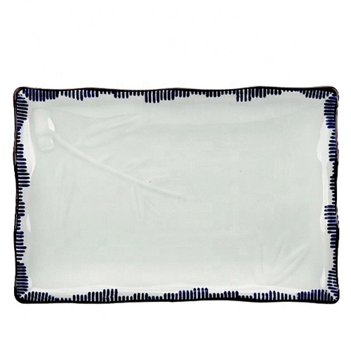Beautifully Blue Rim 12 Inch Restaurants Ceramic Plate Set