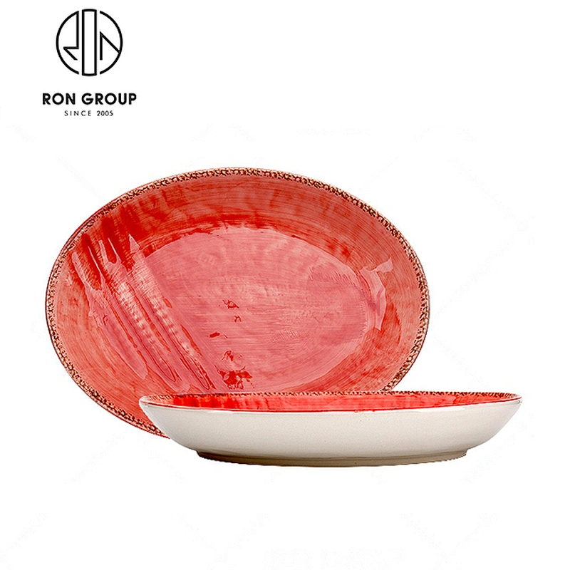 Orange Ceramic Oval Shape Restaurant Dinner Plates