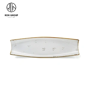 Wholesale Restaurant Boat Shape Sushi Plate Ceramic White Dinner Plate