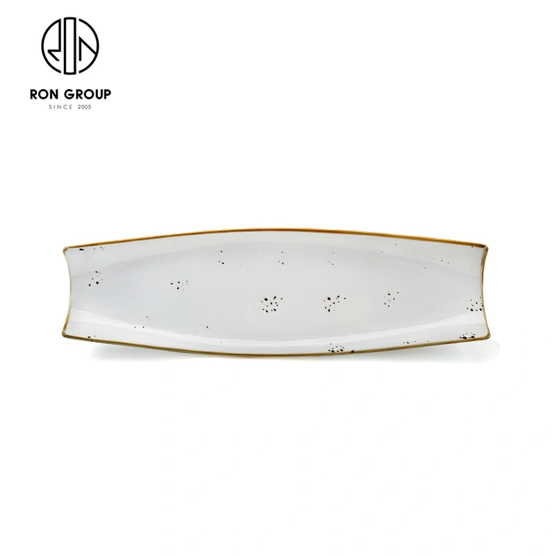 Wholesale Restaurant Boat Shape Sushi Plate Ceramic White Dinner Plate