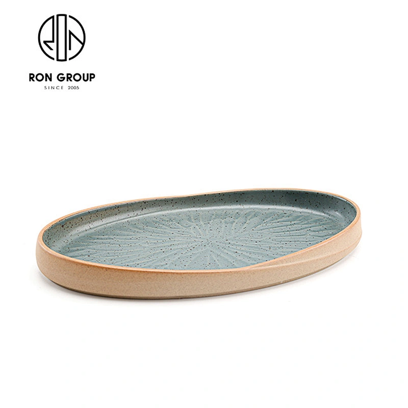 Wholesale 12 Inch 14 Inch Restaurant Oval Shaped Pottery Plate Suit