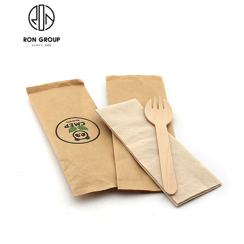 Wholesale Restaurant Custom Logo Disposable Wooden Cutlery Set With Paper Napkin