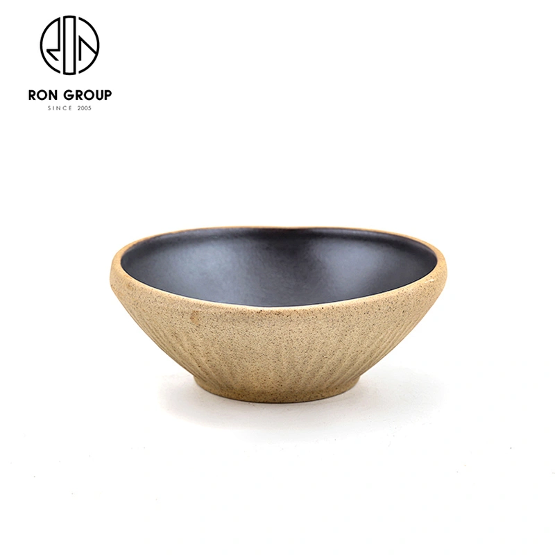 Wholesale Restaurant Ceramic Dishware Matte Black Terracotta Noodle Soup Bowl