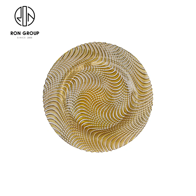 Wholesale Restaurant Wedding Dining Glass Dinnerware Gold Charger Plates