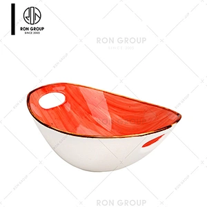 Durable Portable Glaze Printed Color Ceramic Bowl With Handle