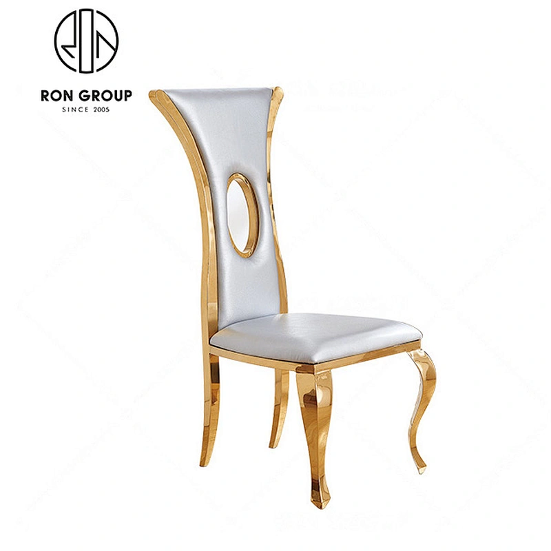 Metal frame stainless steel round back gold dining chair