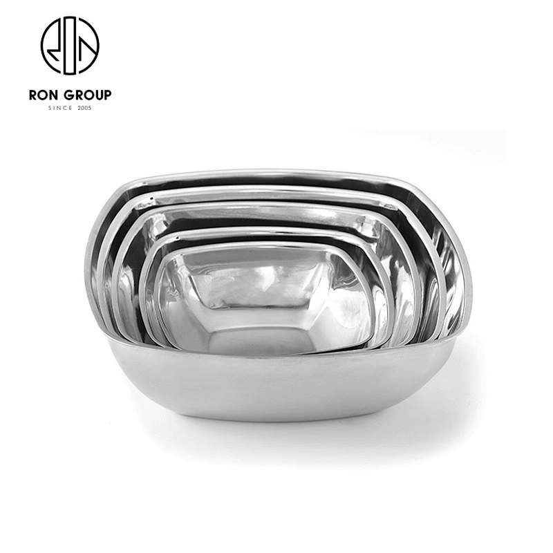 Kitchen Restaurant Stainless Steel High Capacity Metal Square Bowl