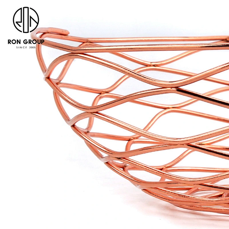 Restaurant Accessories Metal Iron Wire Round Gold Middle Size Bread Basket