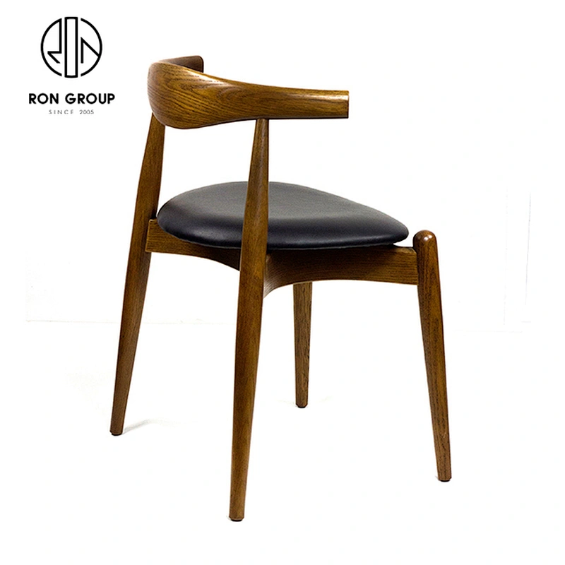 Nordic Simple Vintage Restaurant Wood Elbow Chair With Round Seat