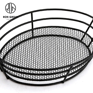 Wire Iron Egg-Shape Black Bread Basket With Double Sauce Bowl