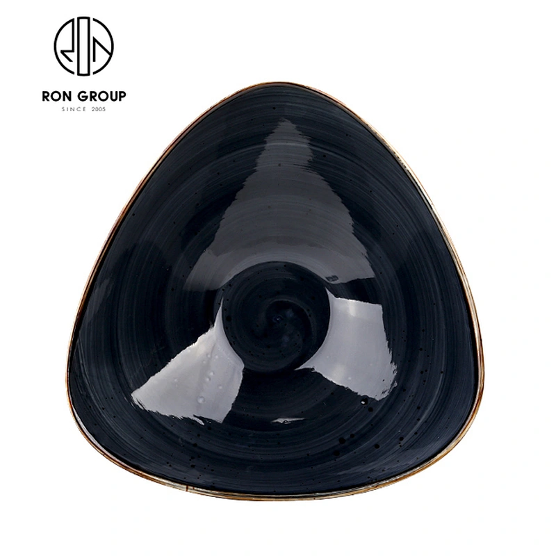 Restaurant Classic Dinner Black Ceramic Triangular Deep Bowl