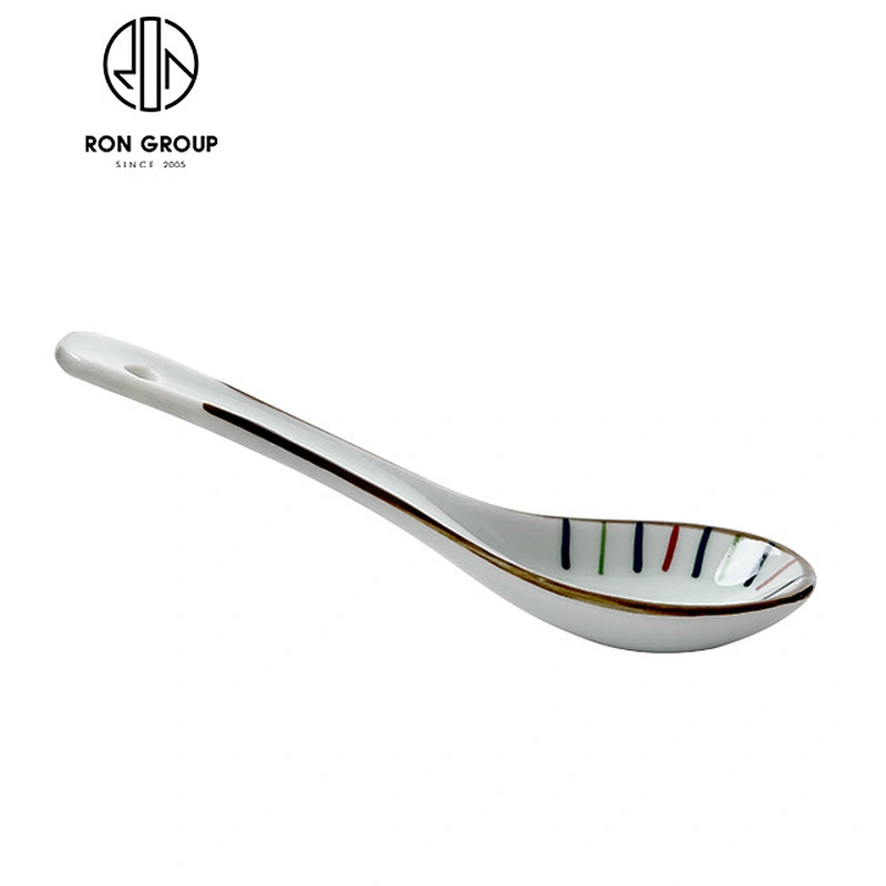 High-end ceramic dessert soup spoon with rainbow pattern