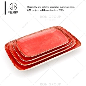 Orange Rectangle Ceramic Dinner Plates Set