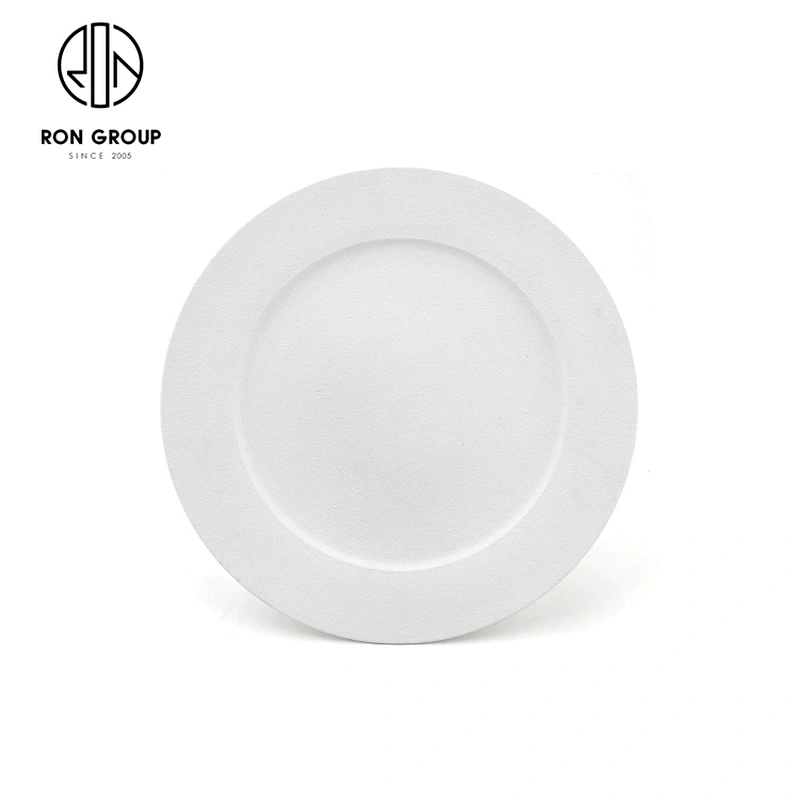 New Design Porcelain White Black Flat Round Dinner Plate For Restaurant