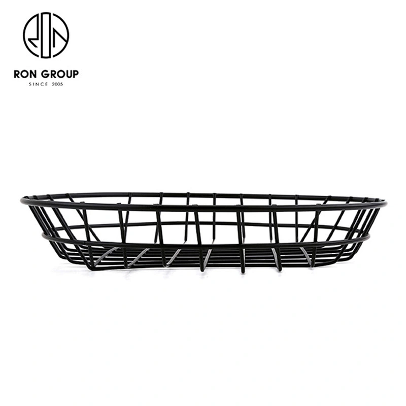 Large Size Kitchen Accessory Metal Iron Wire Black Round Bread Basket