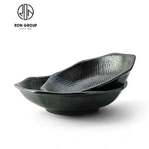 Ceramic matt black flat bottom round bowl
