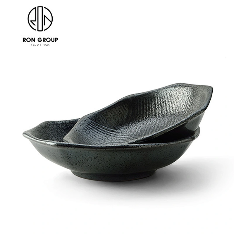 Ceramic matt black flat bottom round bowl