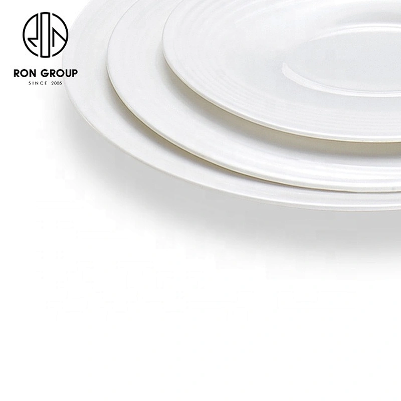 8 Inches Plain White Ceramic Round Shallow Plate For Restaurants