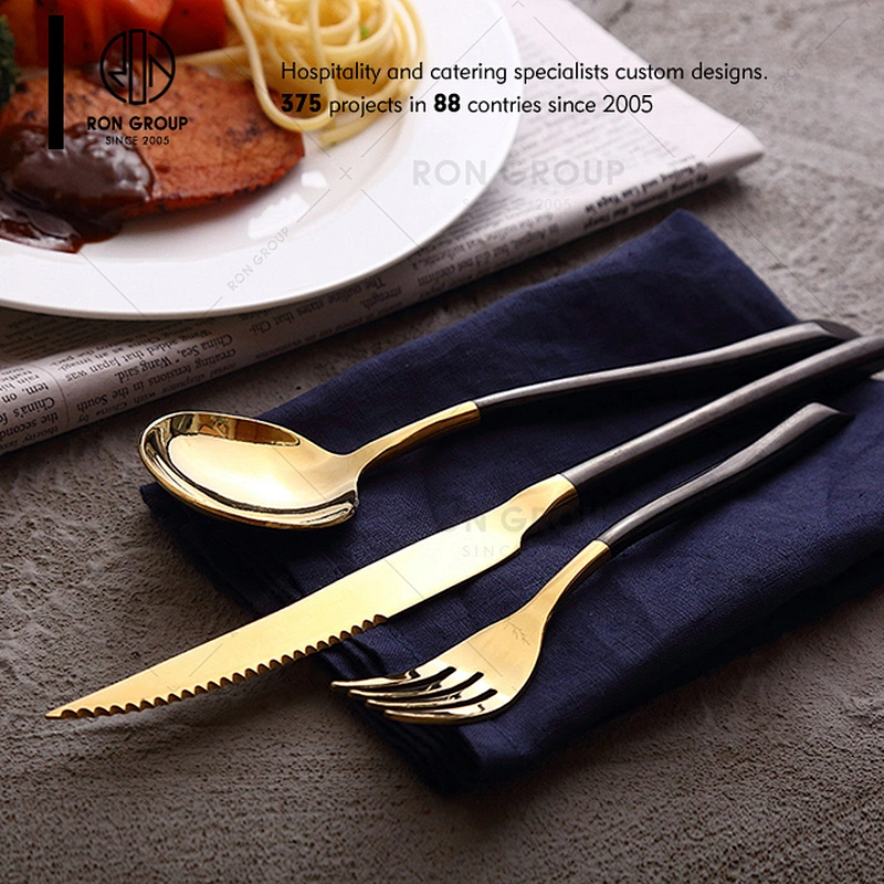 Stainless Steel Black And Gold Wedding Cutlery