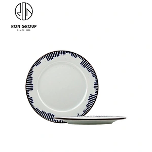12 Inch White Rectangle Ceramic Plate With Blue Rim