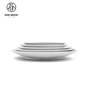 Restaurant Large Ceramic Round Shape Salad Right Angle Flat Plate Disk