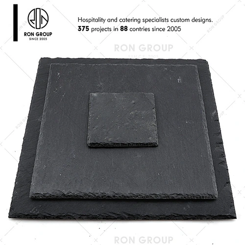 Custom logo restaurant black slate dinner serving plates
