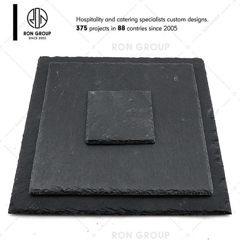 Custom logo restaurant black slate dinner serving plates