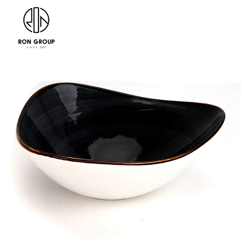 Restaurant Classic Dinner Black Ceramic Triangular Deep Bowl