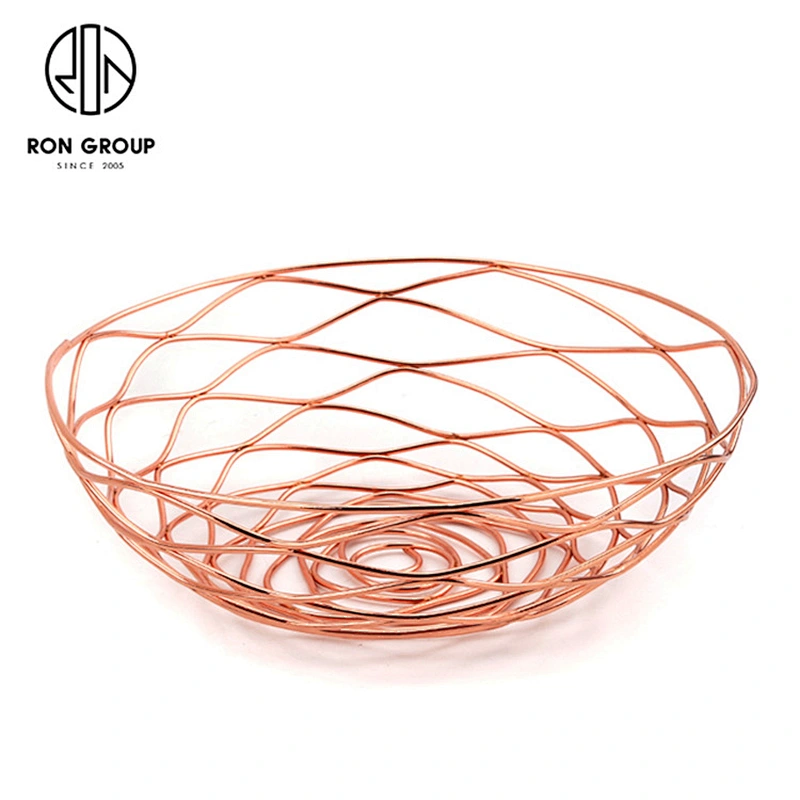 Restaurant Accessories Metal Iron Wire Round Gold Middle Size Bread Basket