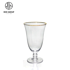 Wedding Crystal Glass Red Wine Glass Gold Round Goblet With Long Stem