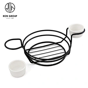 New Design Black Round Double Sauce Bowl Egg-Shape Bread Basket