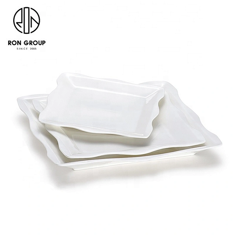 Restaurant Custom Wavy Selvedges Square Plate Porcelain Dinner Plate