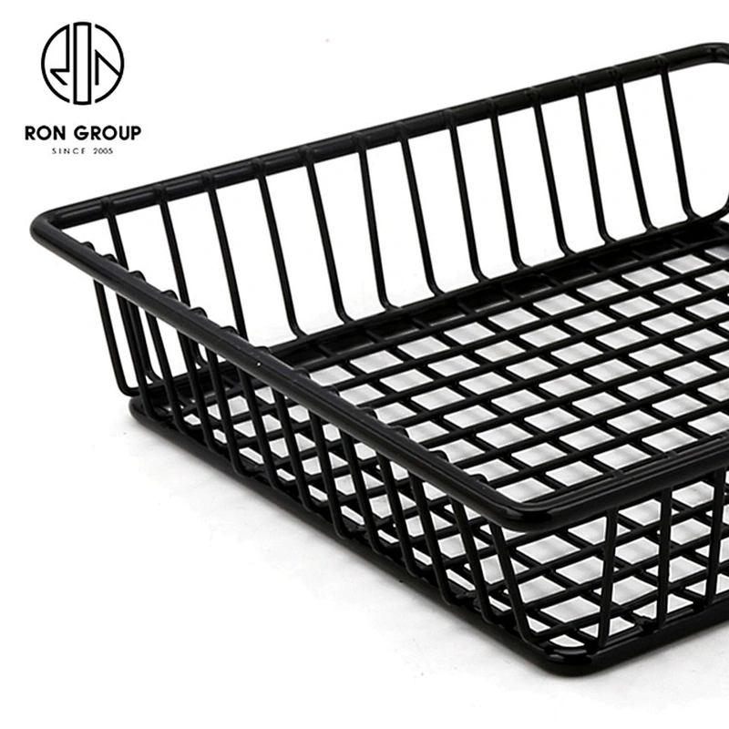 High Quality With Metal Handle Black Metal Iron Wire Rectangle Chips Basket