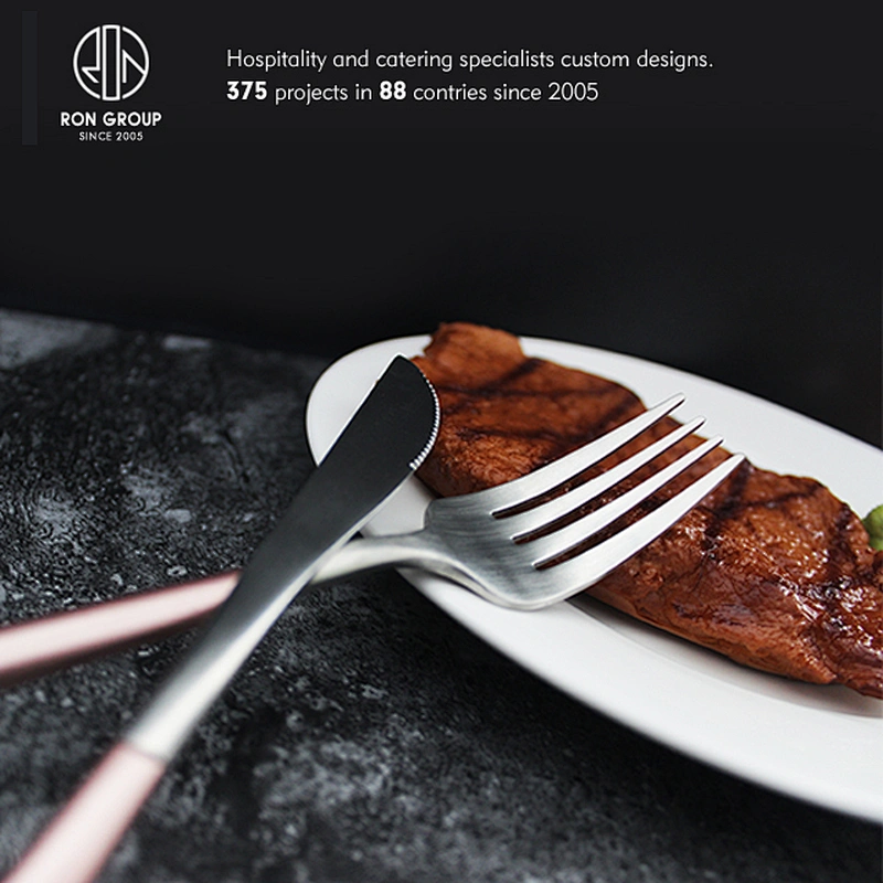 pink stainless steel cutlery set metal fork knife for restaurant dinning