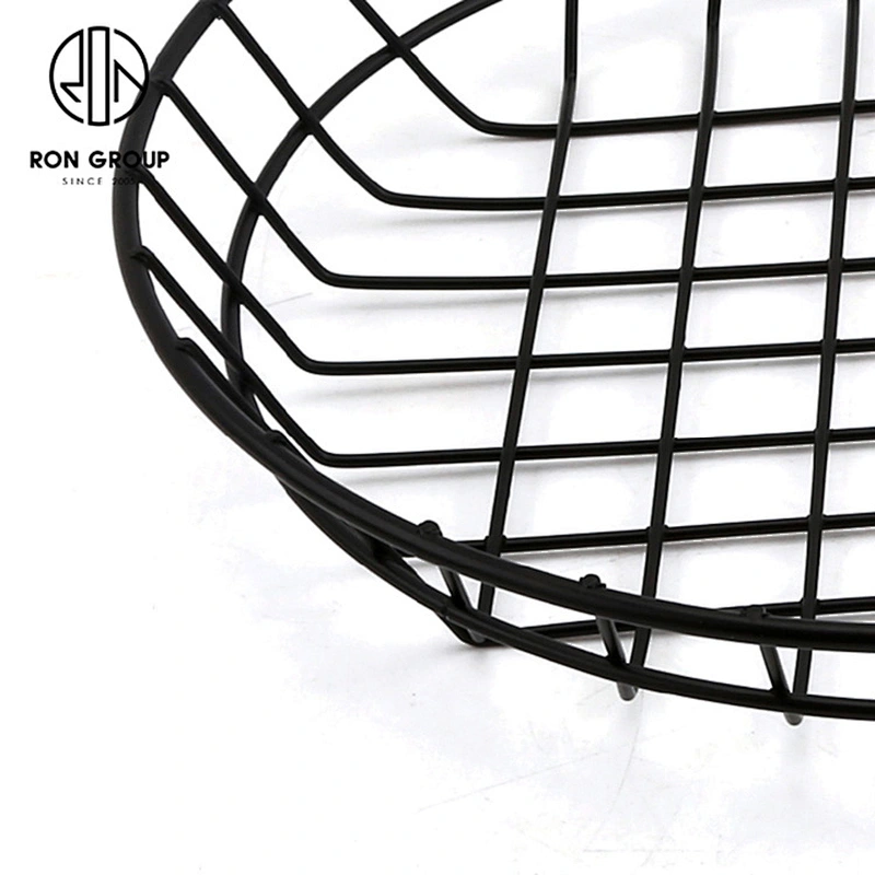 Large Size Kitchen Accessory Metal Iron Wire Black Round Bread Basket