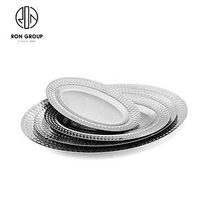 Tray Oval Dish Diamond Egg Shaped Silver Shallow Plate For Restaurant