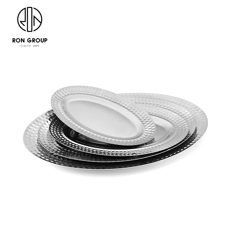 Tray Oval Dish Diamond Egg Shaped Silver Shallow Plate For Restaurant