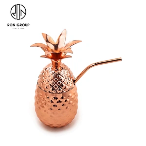 Wholesale popular stainless steel big pineapple shape cup with lid and straw