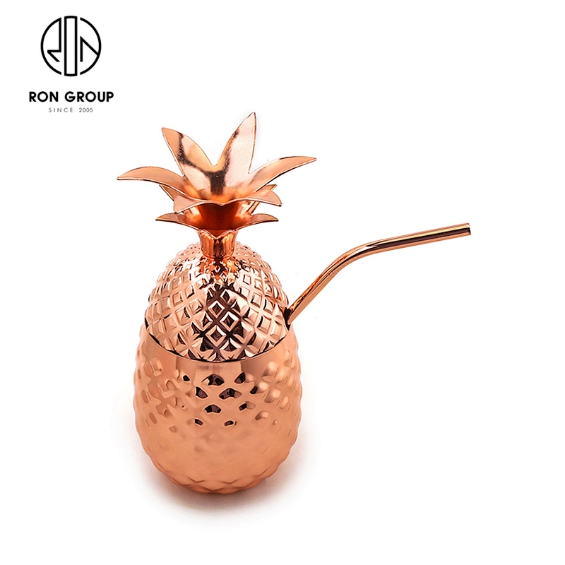 Wholesale popular stainless steel big pineapple shape cup with lid and straw