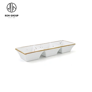 3 Compartment Rectangular Vinegar Dish Food Container Porcelain Plate For Sale