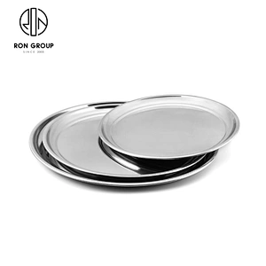 Classic Silver Mirrored Round Metal Serving Tray For Hotel Restaurant