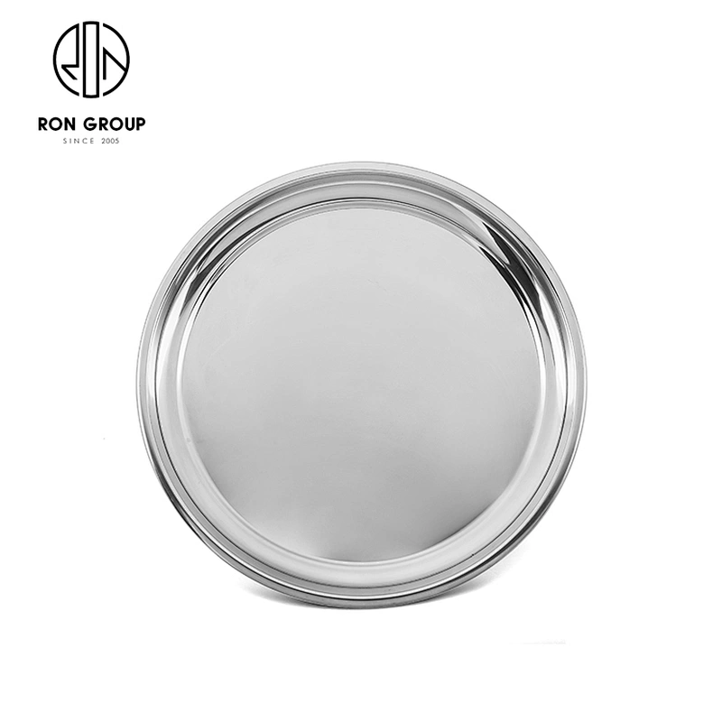 Classic Silver Mirrored Round Metal Serving Tray For Hotel Restaurant