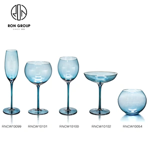 New Design Long Stem Cocktail Beverage Blue Color Champagne Glass