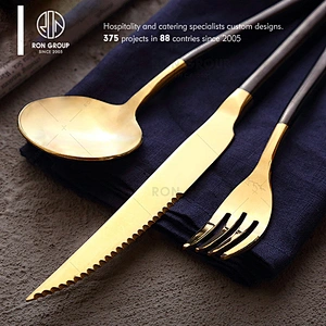 Restaurant Custom Gold Cutlery With Black Handle