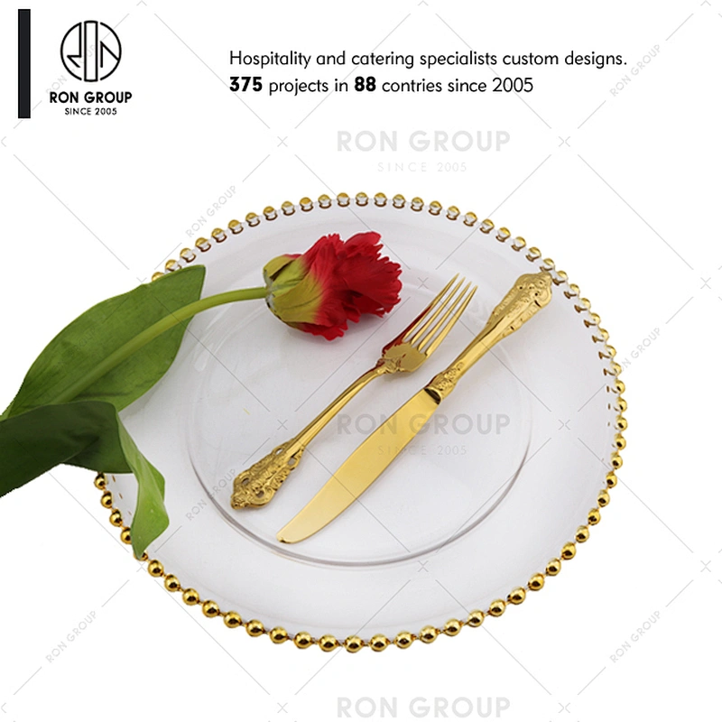 High Quality Gold Rim Clear Glass Charger Plates